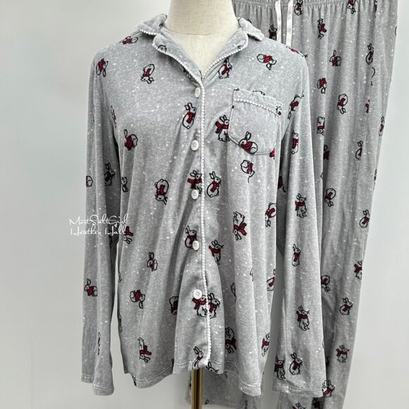 Croft & Barrow Easter Rabbits Two-Piece Button-Up Pajama Set Size Small - Picture 2 of 8